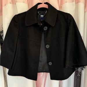 Women’s Black GAP SWING jacket. 3/4 sleeves, side pockets. Wool blend. Small.